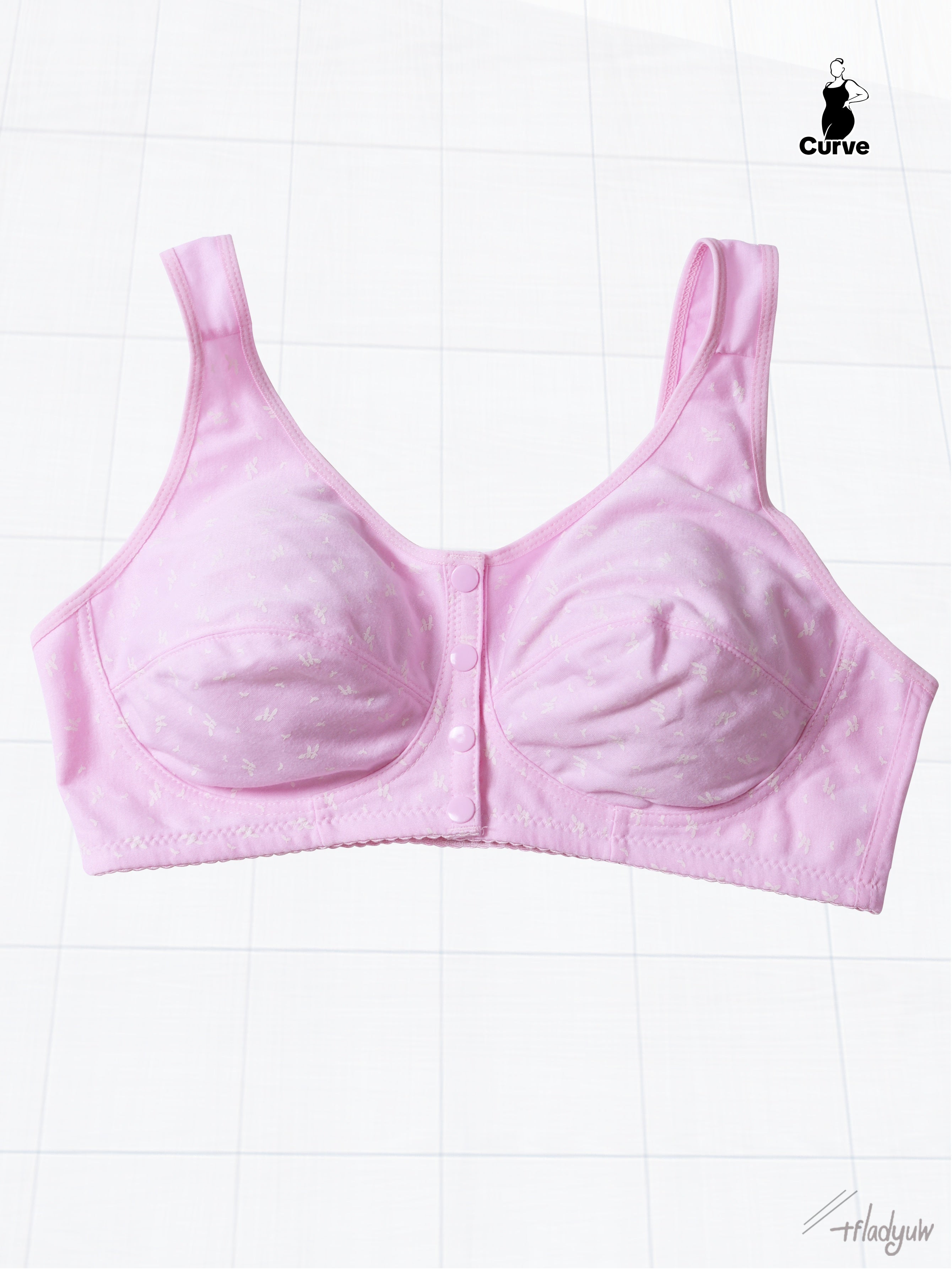 Women's Plus Size Wireless Bra Set with Buttons, Random Prints, Comfortable