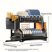 Iron Kitchen Dish Rack with Drainboard for Dishes Bowls Cups and Utensils