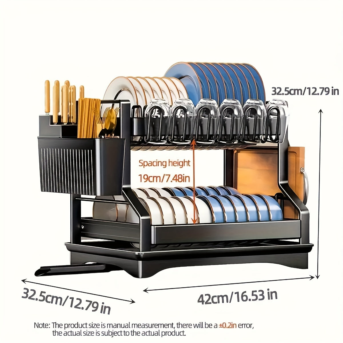 Iron Kitchen Dish Rack with Drainboard for Dishes Bowls Cups and Utensils