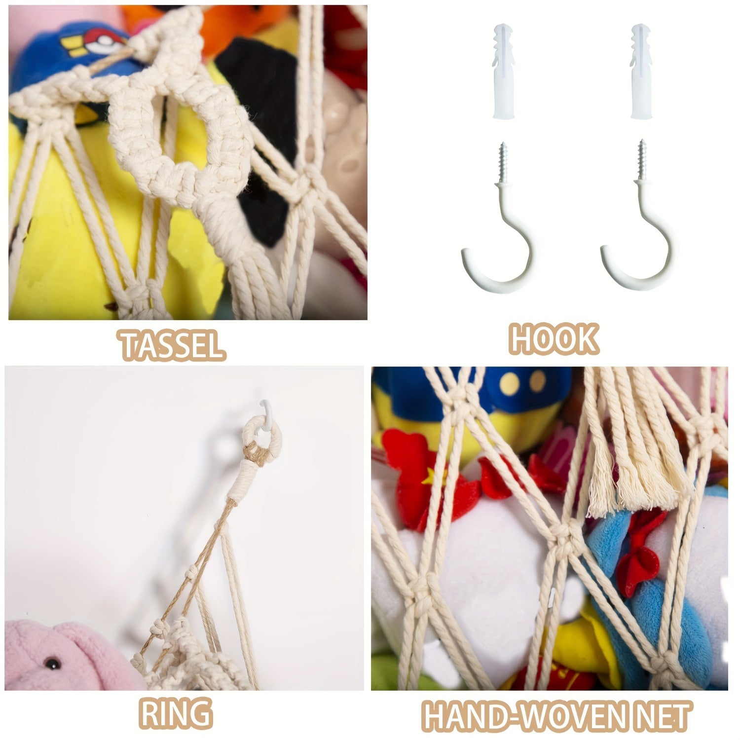 Stuffed Animal Wall Organizer Net Hammock for Bedroom Playroom Storage