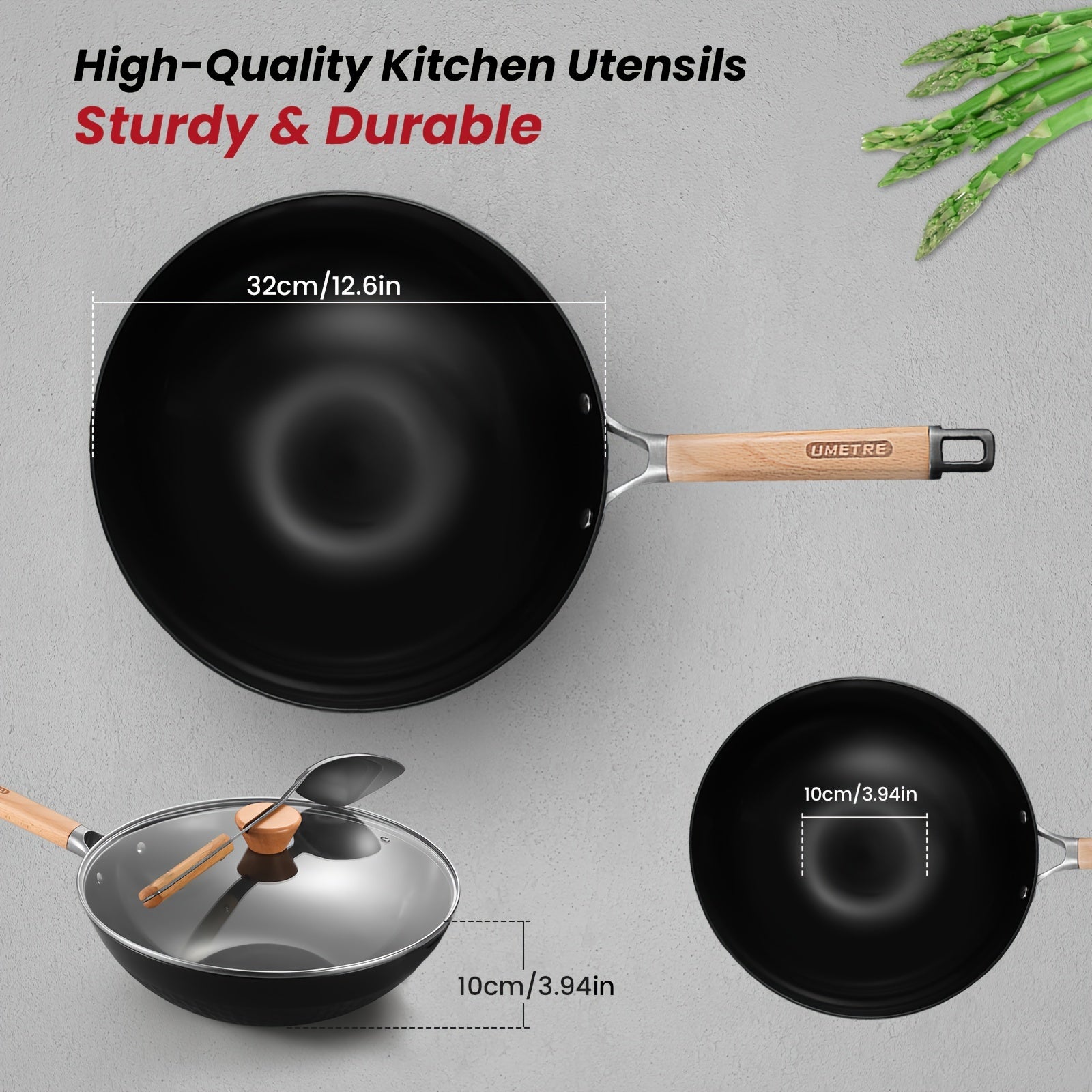 Versatile Cookware Set with Cast Iron Omelette Pan, Wok, and Steel Pans