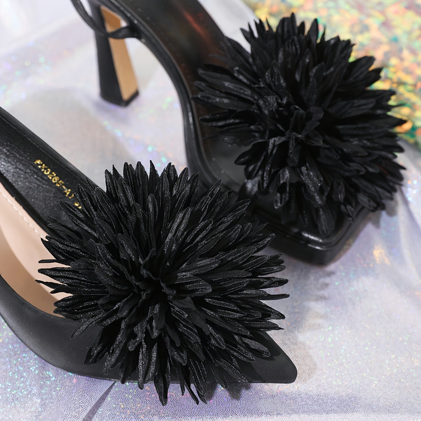 Women's Black Flower Shaped Nylon Shoe Charms 2pcs Detachable Accessories