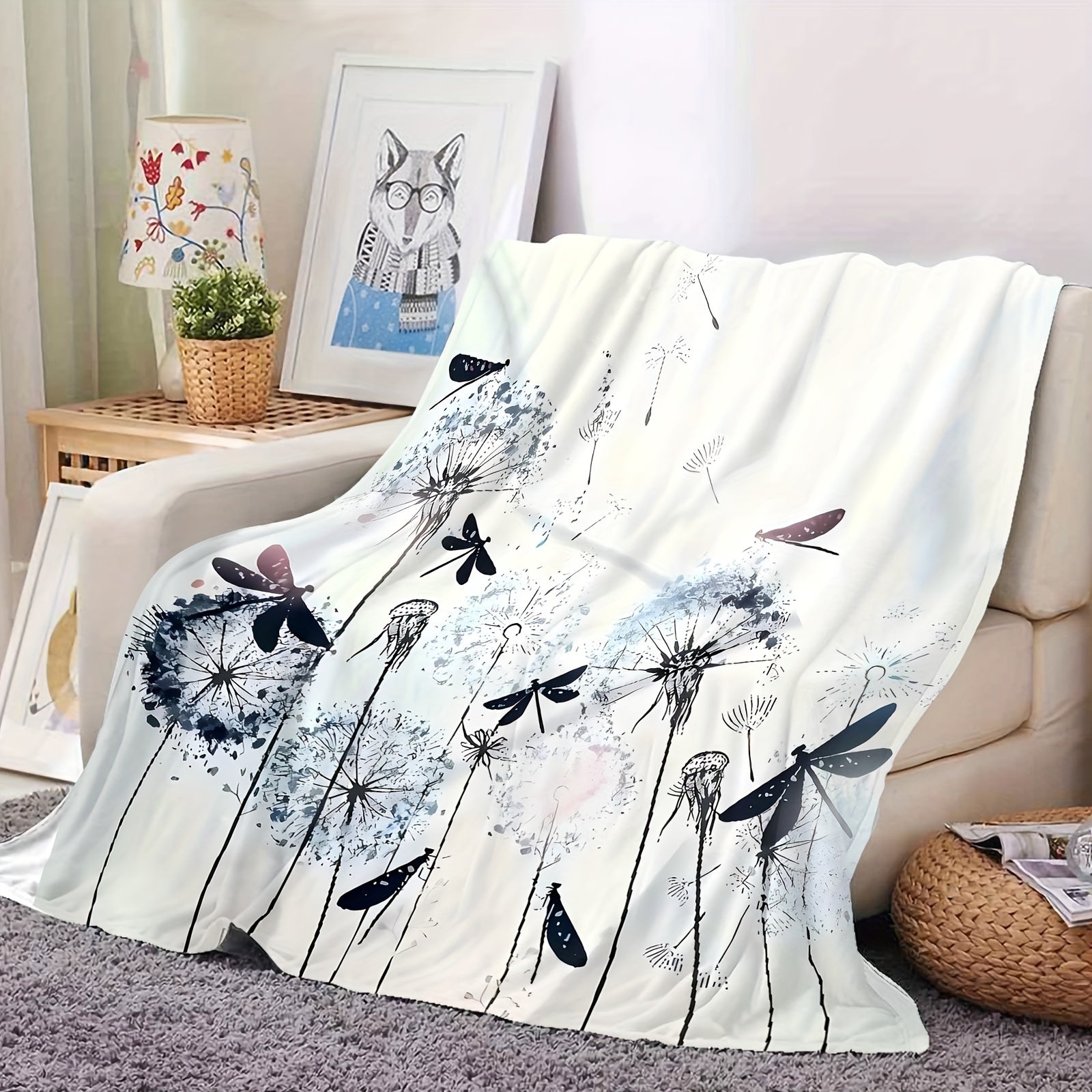 Contemporary Flannel Fleece Throw Blanket Digital Print Stain-Resistant All-Season
