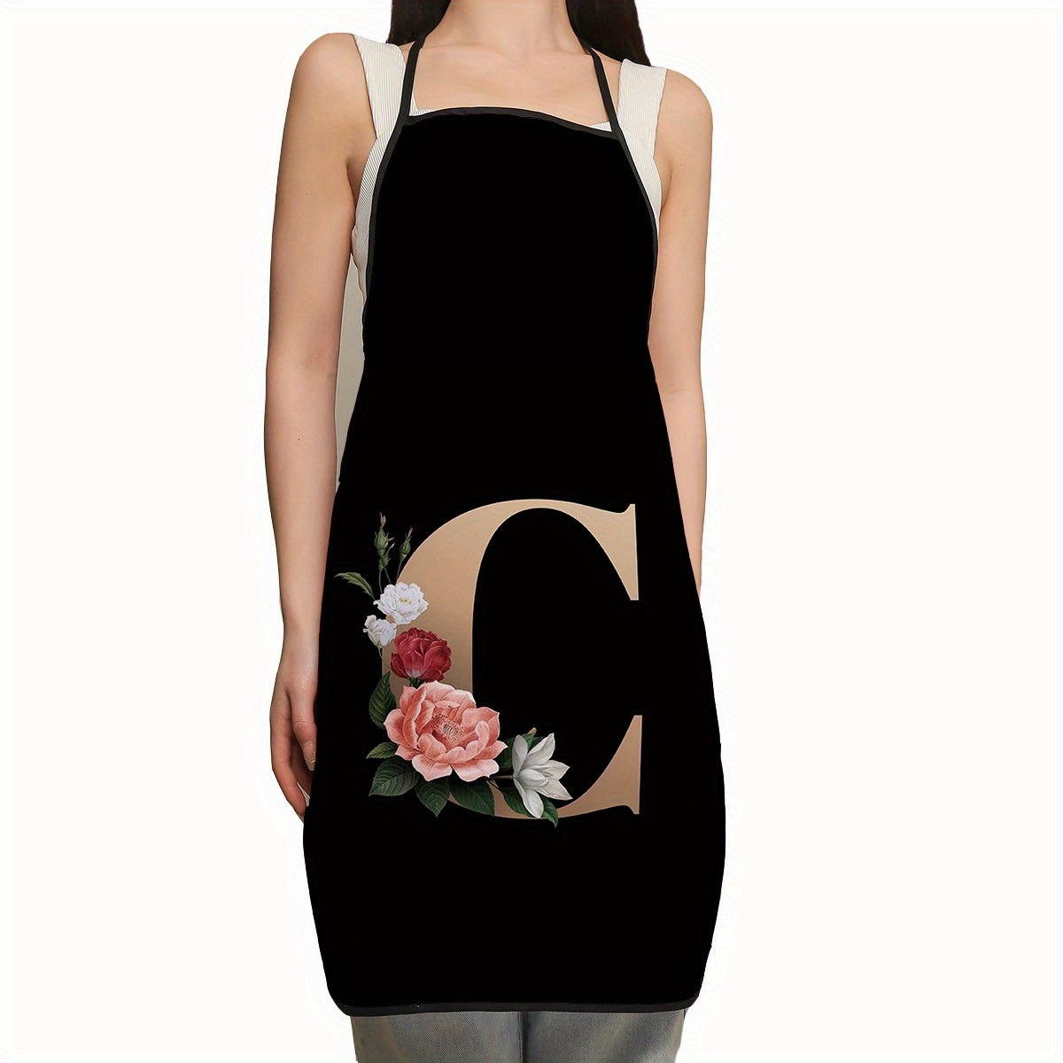 Polyester Apron with Adjustable Suspenders and Letter Flower Pattern for Restaurant Waiters and Chefs
