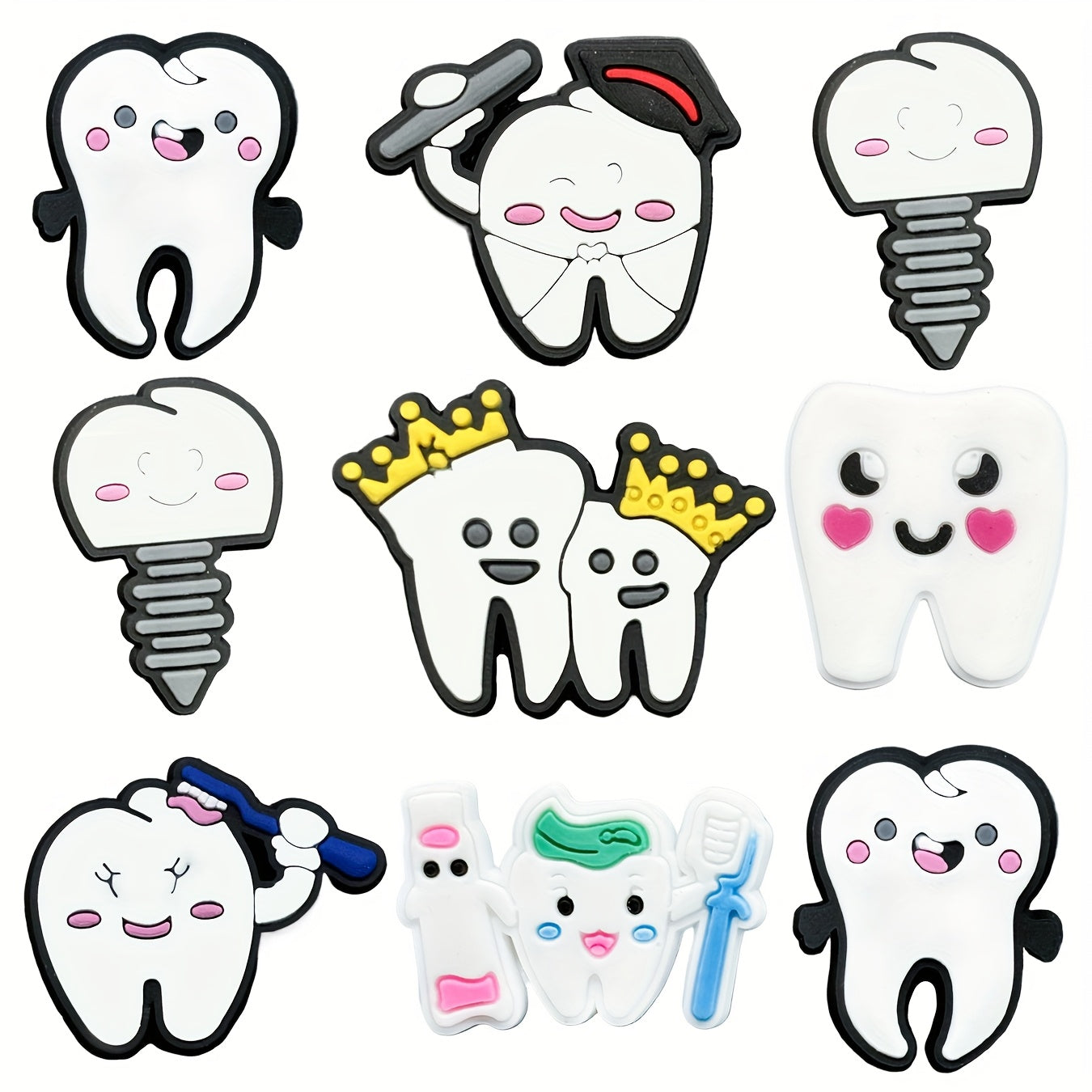 9pcs Cartoon Teeth Pins PVC Dental Design Hair Accessories Craft Items