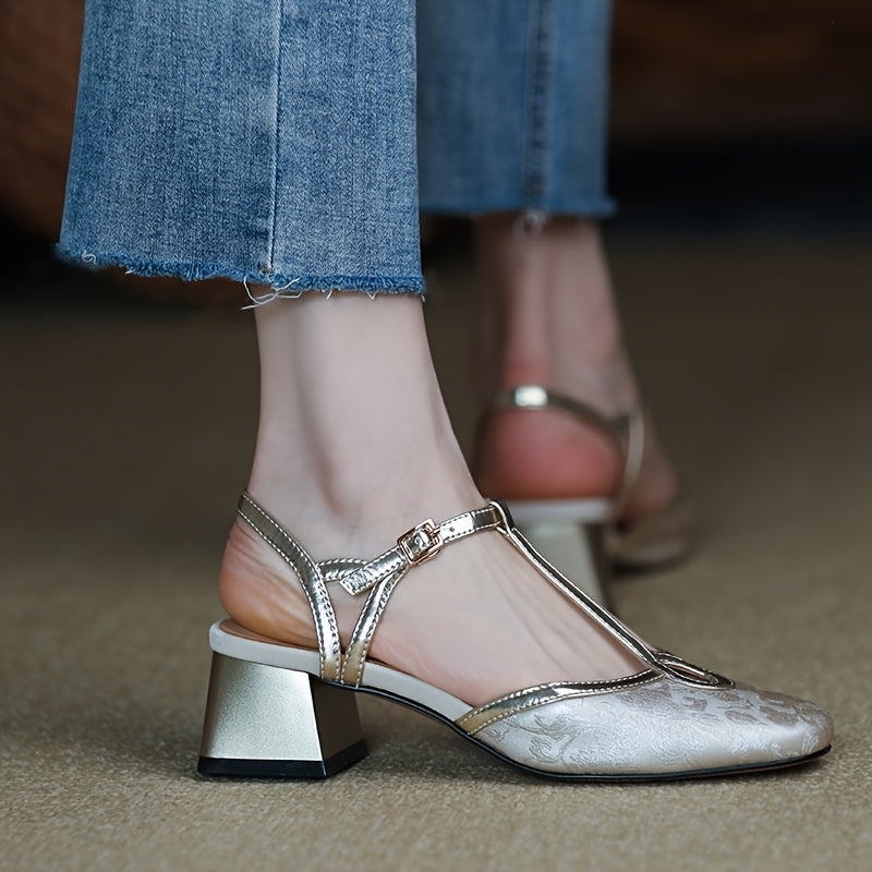 Women's Geometric Pattern Round Toe Pumps Polyurethane Dress Shoes High Heel