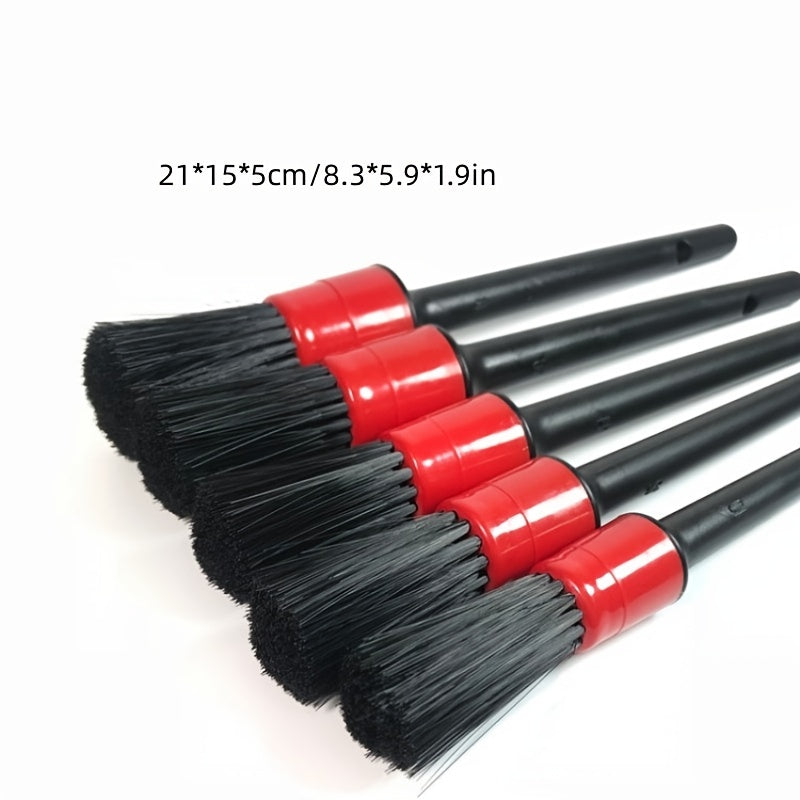 5-Piece Car Wash Brush Set Nylon and Pig Hair Detail Cleaning Brushes