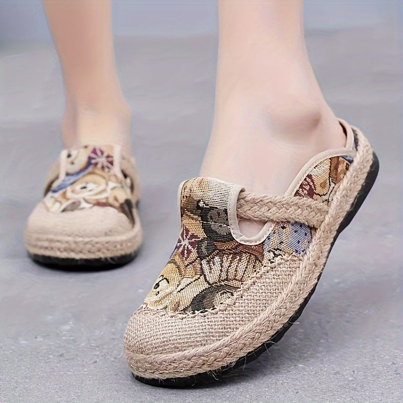 Women’s Slip-On Shoes Floral Pattern Brown Blue Beige Casual Flats