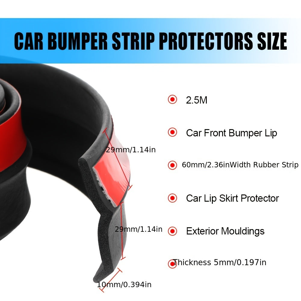 Universal Car Bumper Protector Lip Rubber Side Skirt 2.5m 98in