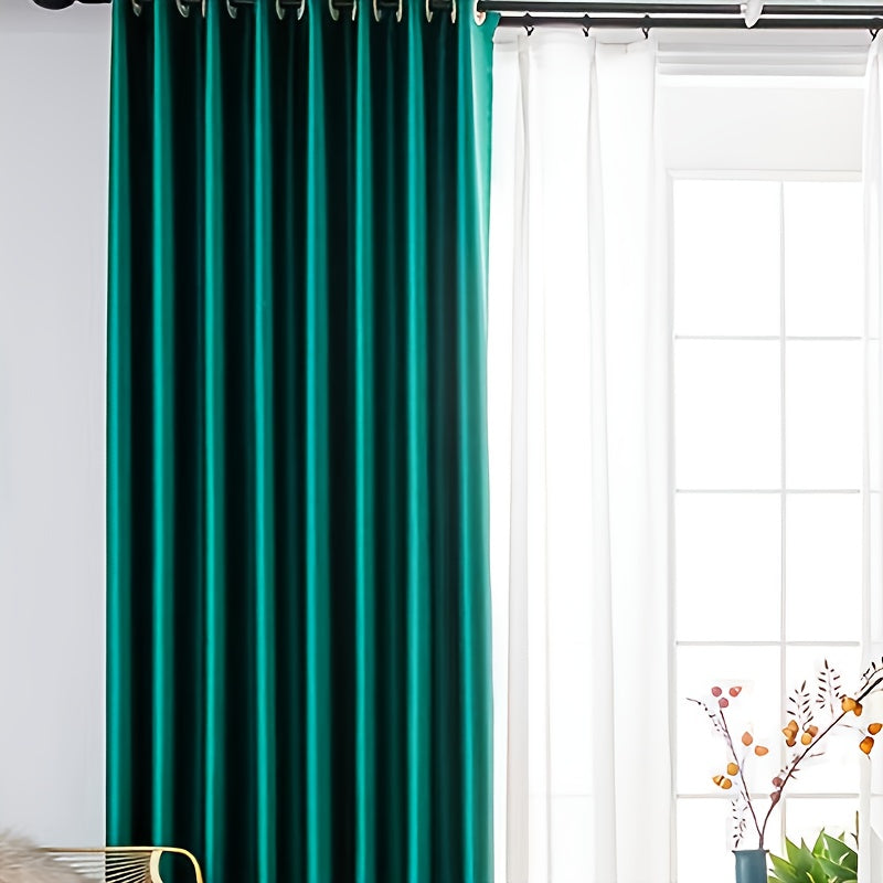 Dark Green Satin Glossy Blackout Curtain for Living Room Bedroom Kitchen Bathroom