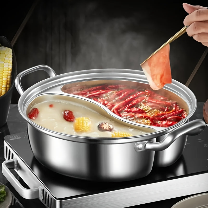 32cm Stainless Steel Double-Flavor Hot Pot Set for Induction, Serves 4-6