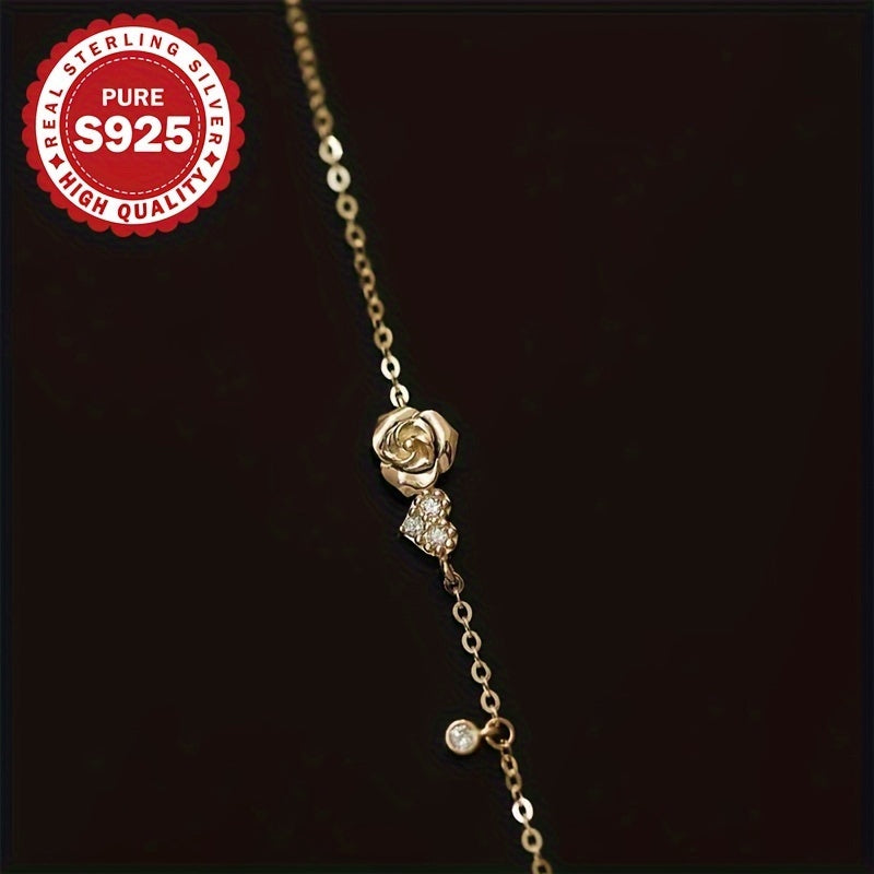 Women’s Rose Heart Bracelet 18K Gold-Plated S925 Silver Zirconia Hypoallergenic