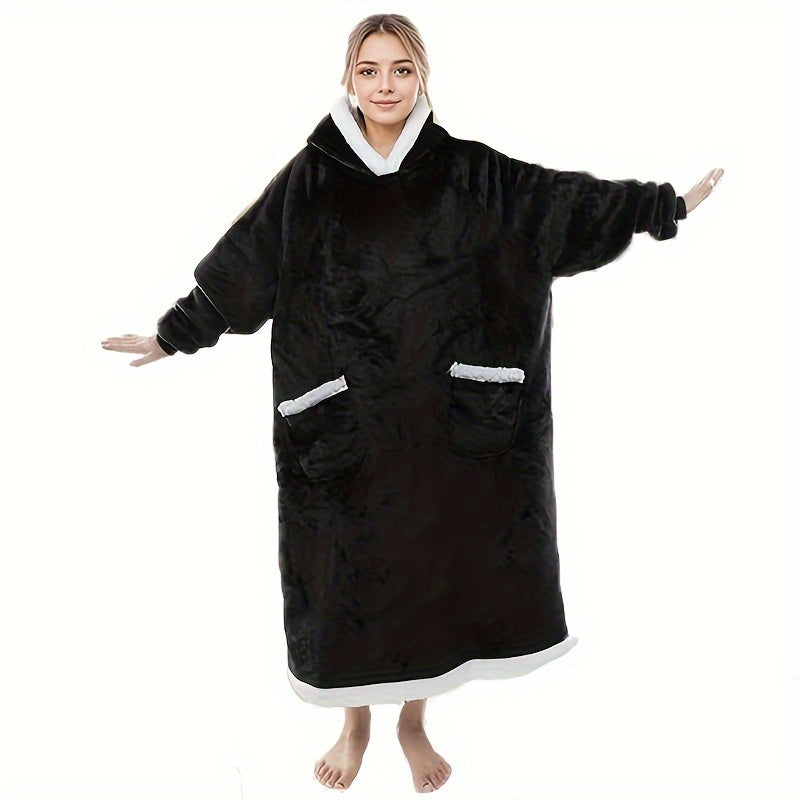 Manta vestible de franela extragrande para adultos, sudadera suave y cálida con bolsillos