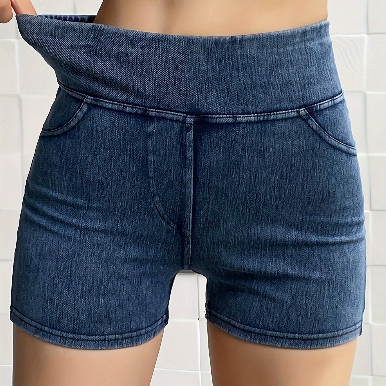 Shorts de mezclilla de cintura alta para mujer con levantamiento de glúteos, estilo vaquero ajustado casual