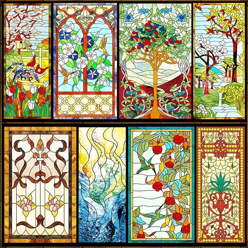 European Retro Stained Glass Window Decals for Privacy and Decoration