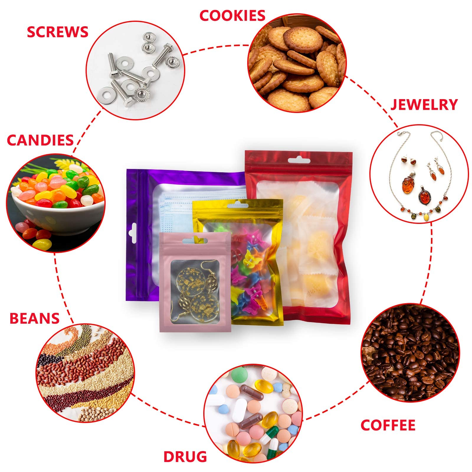 100 шт. голографических многоразовых герметичных пакетов для хранения продуктов с алюминиевой фольгой