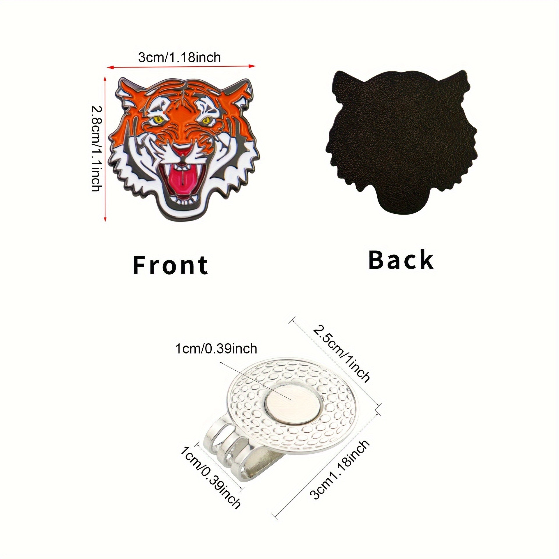 Golf Hat Clip and Ball Marker Set with Tiger Head Design Magnetic Clip for Golfers