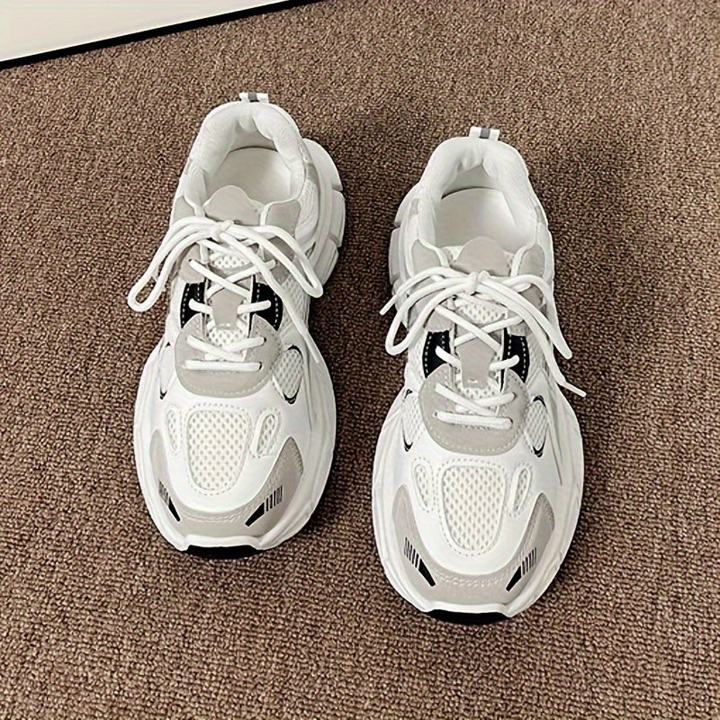 Women's White Mesh Sneakers Low Top Lace-Up Lightweight All-Season Sports