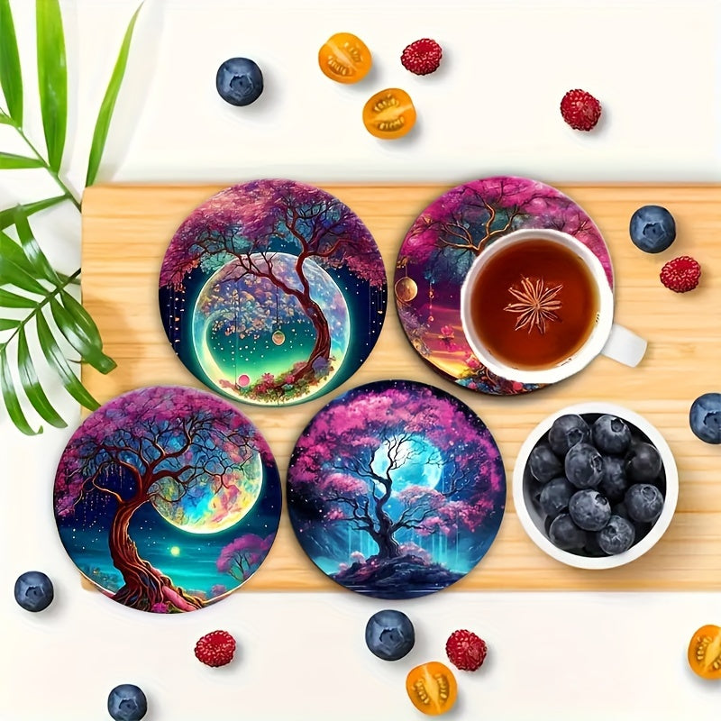 Set of 8 Tree Coasters Heat Resistant Non-Slip Pads for Home Office Party Christmas