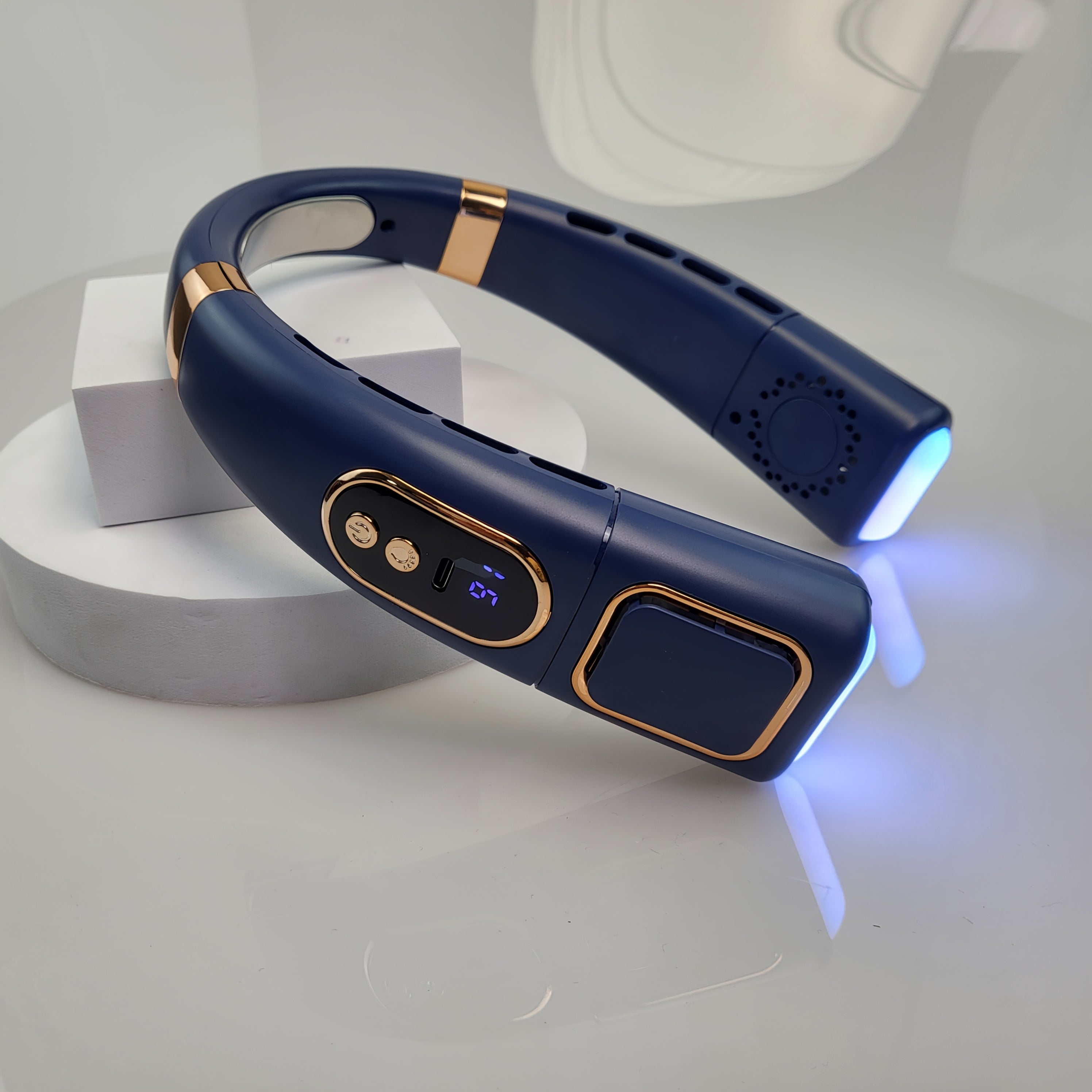 Portable Neck Fan with 5 Speeds, 360° Cooling, Rechargeable Battery