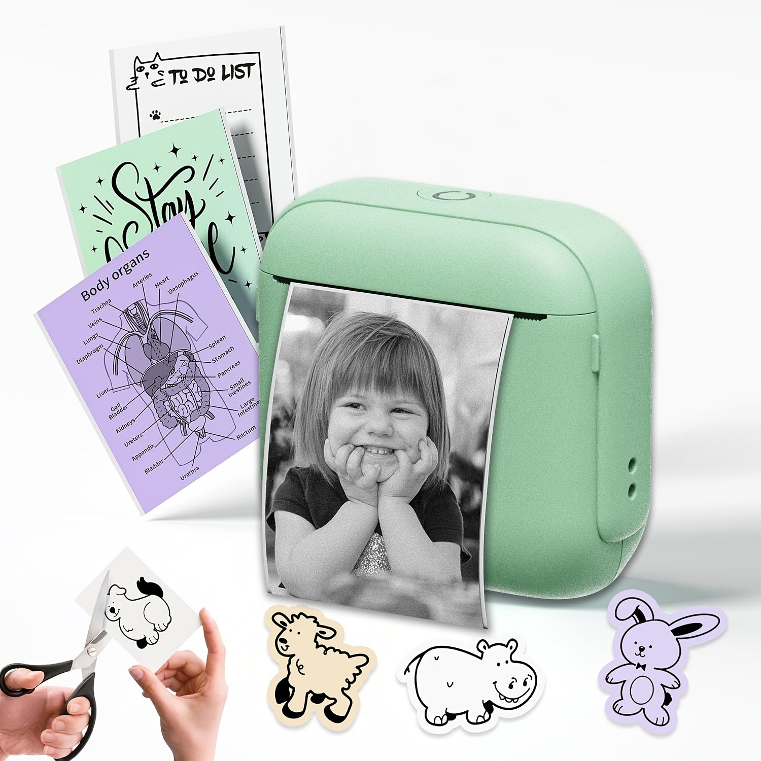 Mini Portable Thermal Wireless Printer with 3 Paper Rolls for Photos Labels and Lists