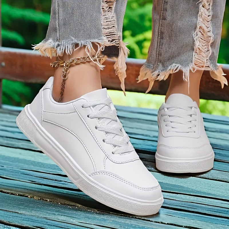 Women White Casual Sneakers Lightweight Lace-Up All-Season Athletic Shoes