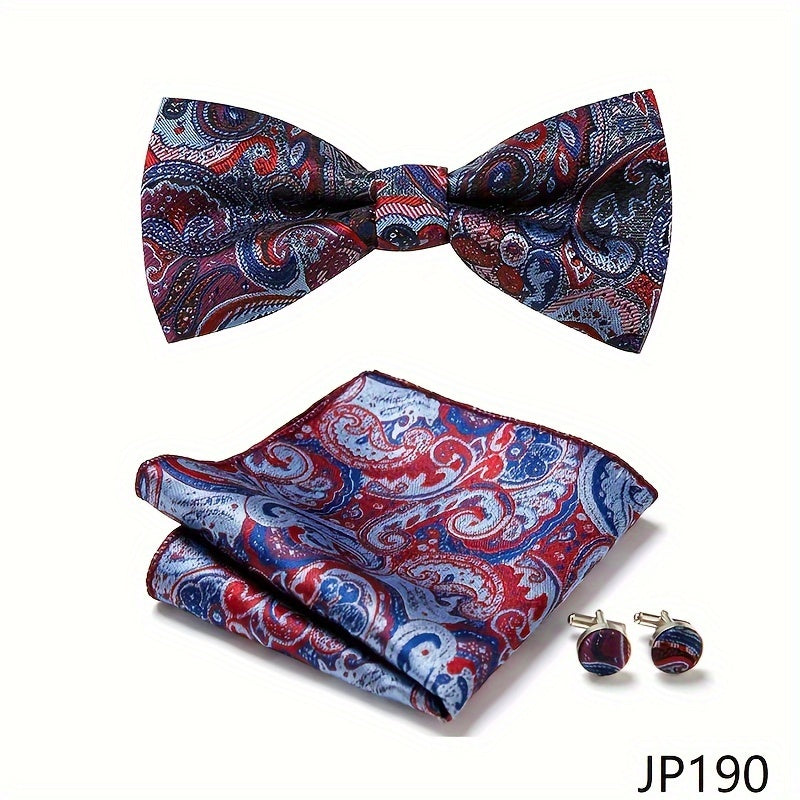 Men's Blue Polyester Tie and Pocket Square Set Floral Pattern for Formal Events