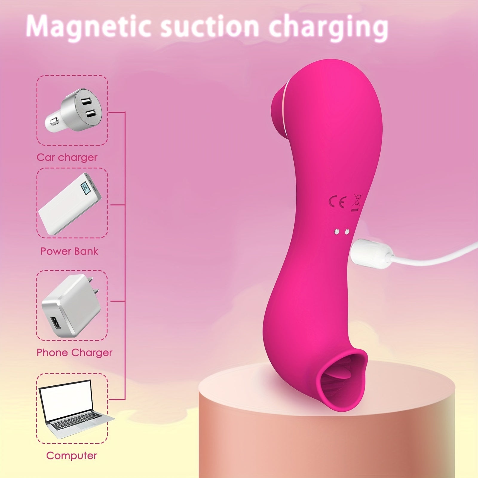 Pink USB Rechargeable Dual Suction Clitoral Stimulator for Women