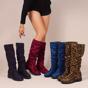 Women's Slouchy Leopard Print Boots Mid-Calf Casual Fashionable