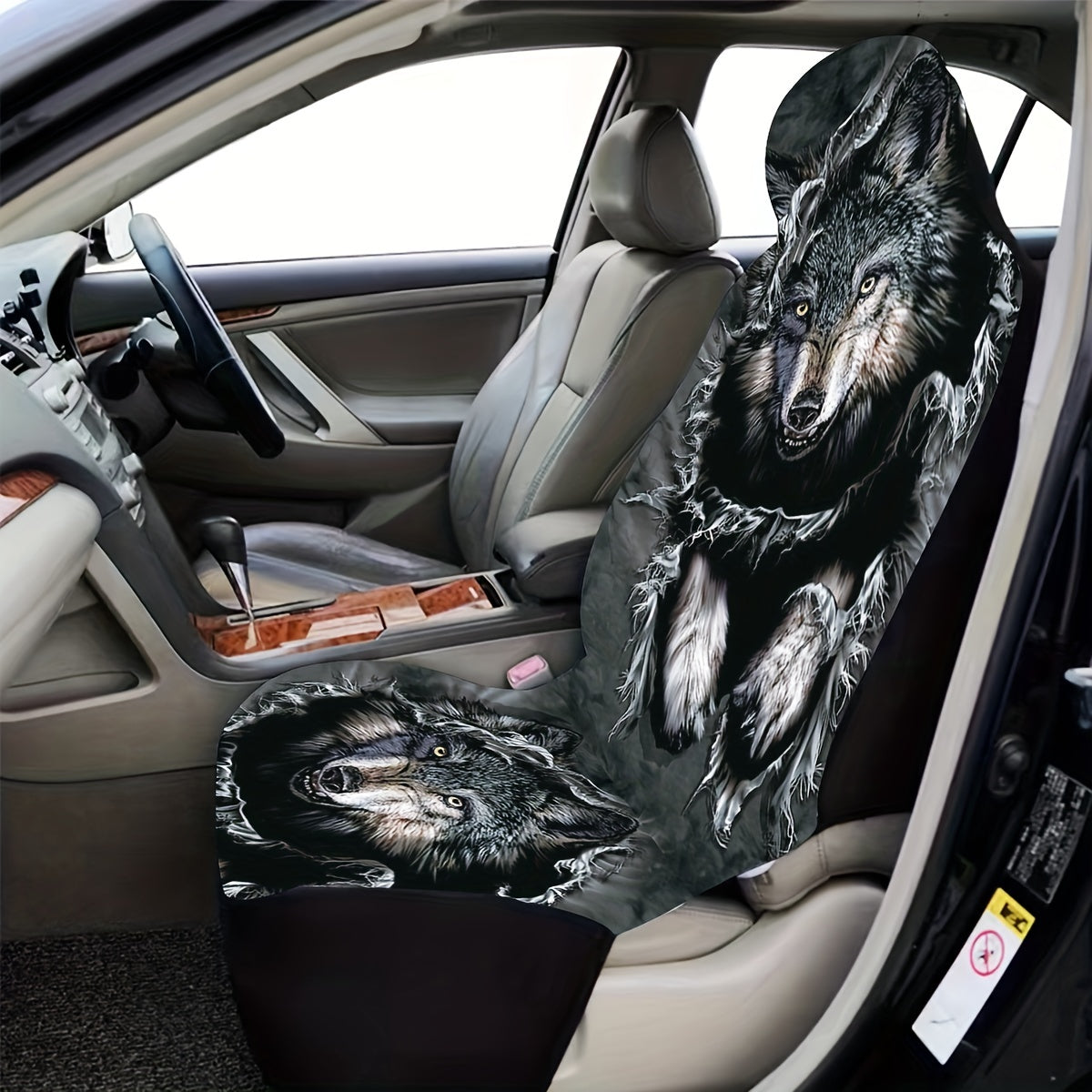 Universal Denim Seat Cover With Wolf Print for Car Interior