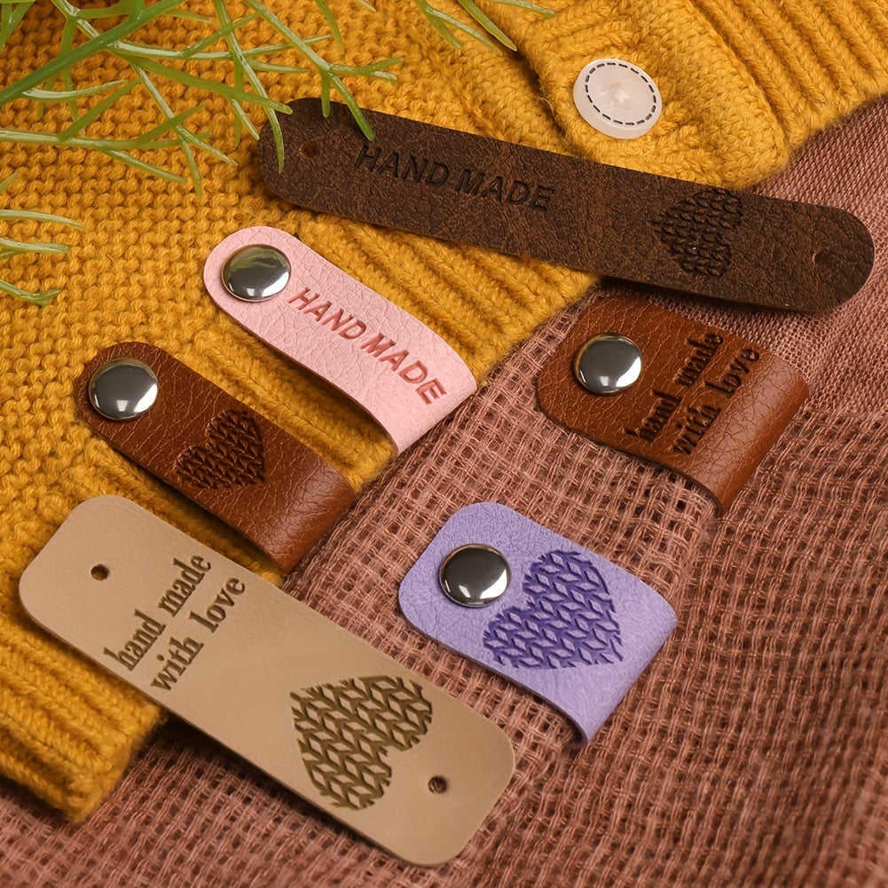 Set of 30 Heart-Shaped Synthetic Leather Crafting Tags for Crochet Knitting Scarves Hats Dolls