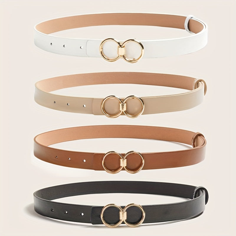 Plus Size Women's Belts Set with Gold Buckles in White Khaki Brown Black 70-98cm