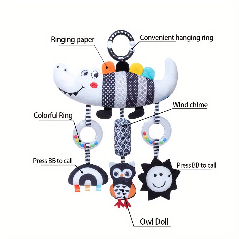 Black and White Animal Plush Toy for Babies Stroller and Car Seat Rattles