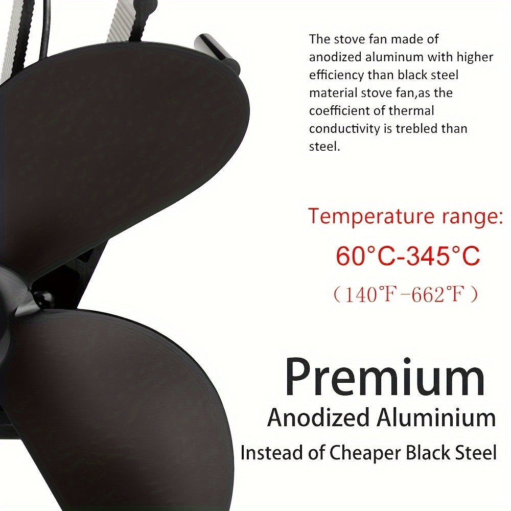 Aluminum Fireplace Fan with 6 Blades Wall-Mounted Heat-Powered Exhaust Fan for Wood Stoves