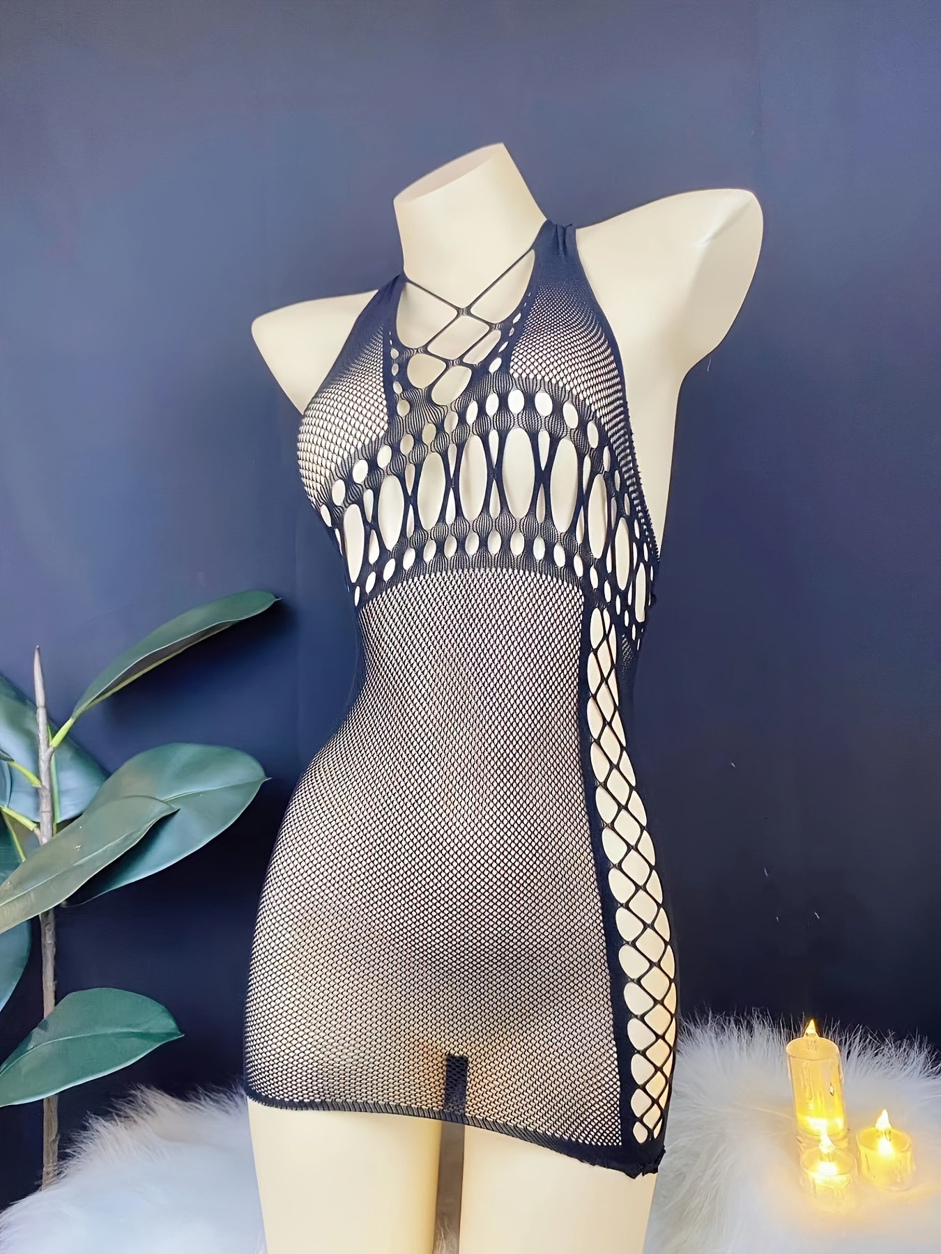 Vestido ajustado sexy para mujer con diseño de malla y destellos
