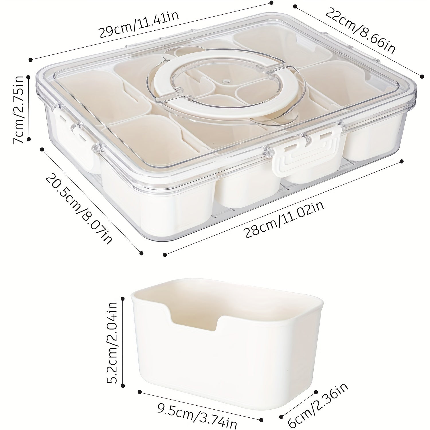 Single Serving Snack Tray with Lid Handle and Divider for Parties