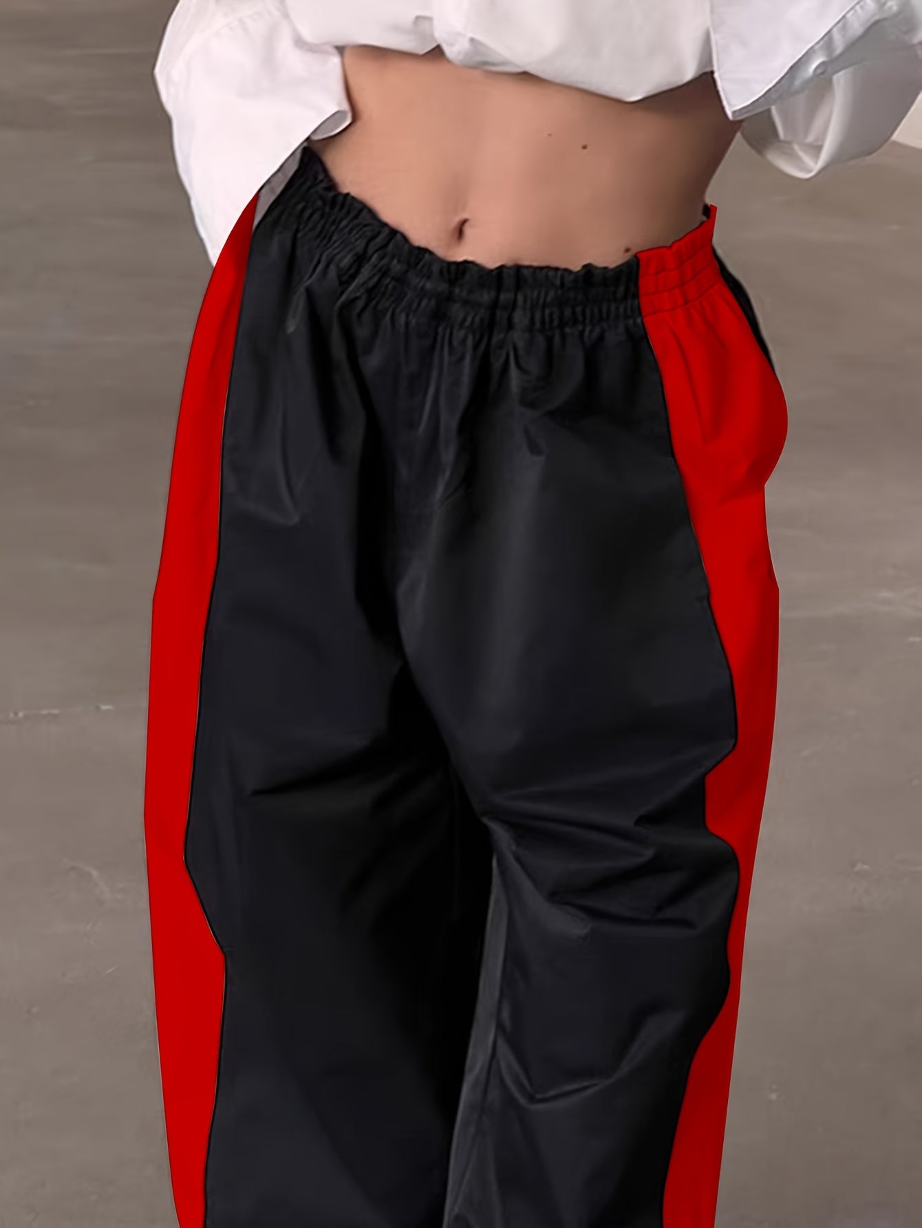 Women's Woven Color Block Elastic Waist Jogger Pants with Cuffed Ankle All-Season