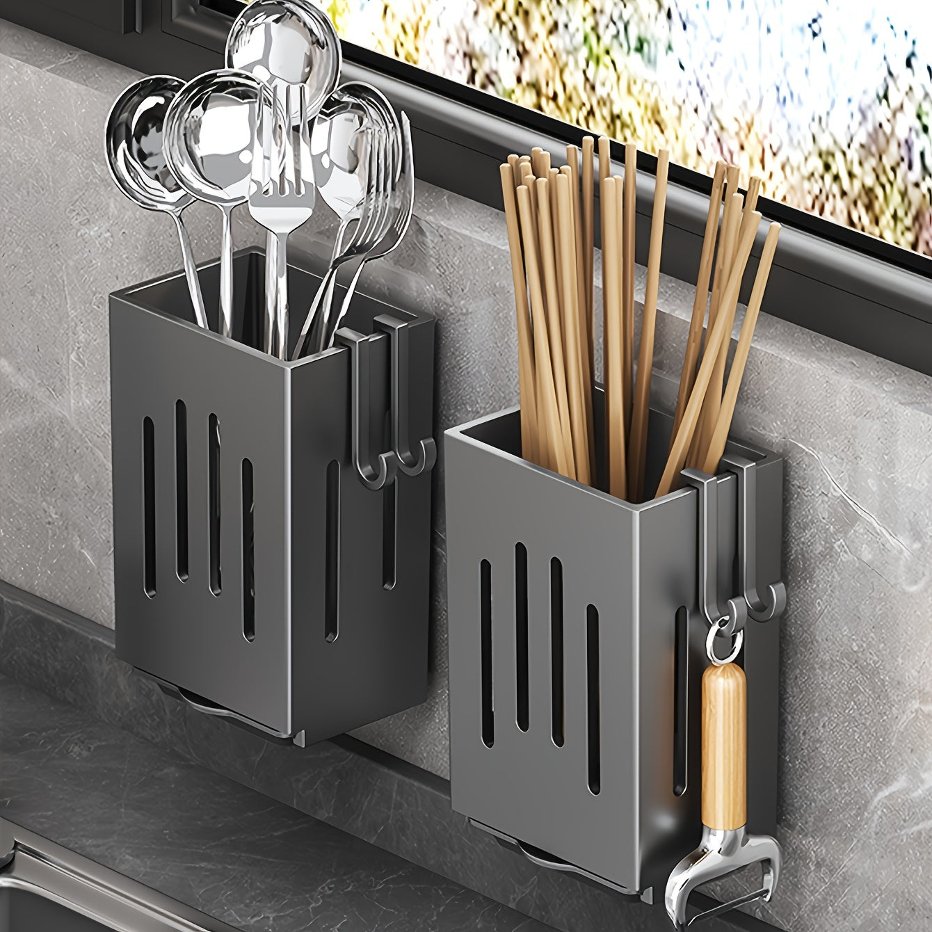 Multifunctional Kitchen Utensil Holder with Drainage Wall Mount or Freestanding