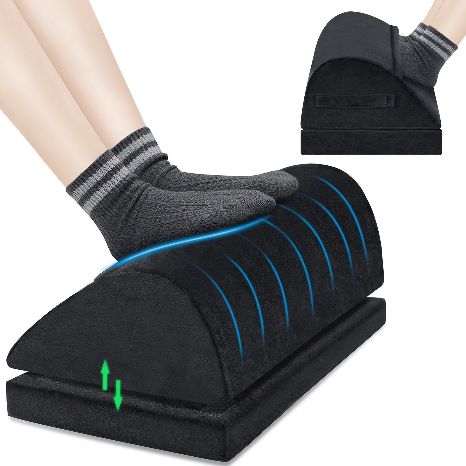 Ergonomic Black Felt Foot Rest with Adjustable Height and Plush Pockets