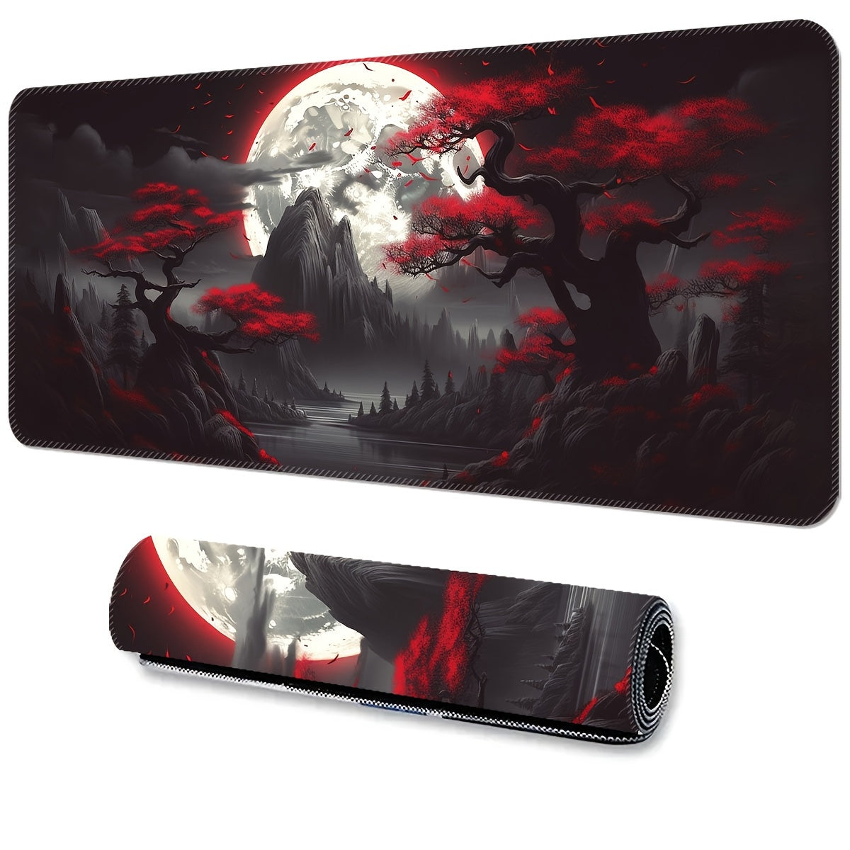 Large Non-Slip Gaming Mouse Pad with Scenic Mountains Design Washable Stitched Edges