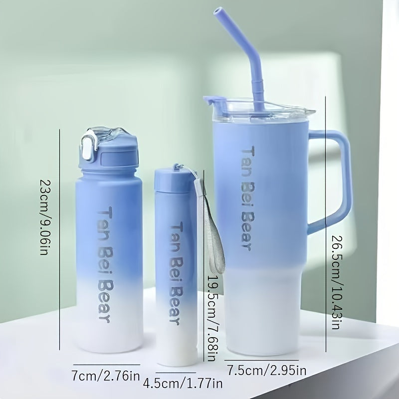 Set of 3 Gradient Water Bottles Leakproof BPA-Free Sports and Fitness