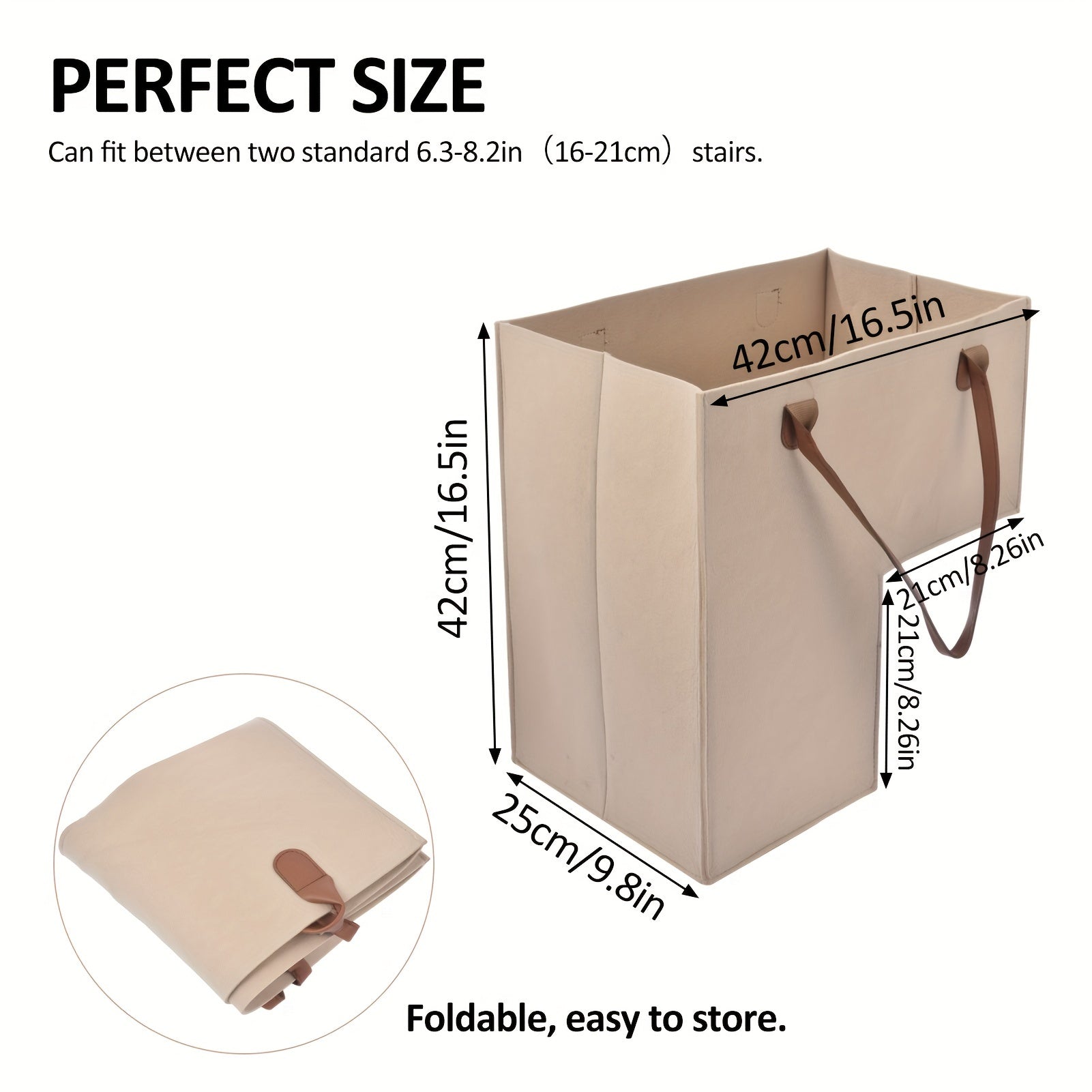 Cesta de almacenamiento plegable para escaleras con alfombra con asa para ropa, libros y electrónicos