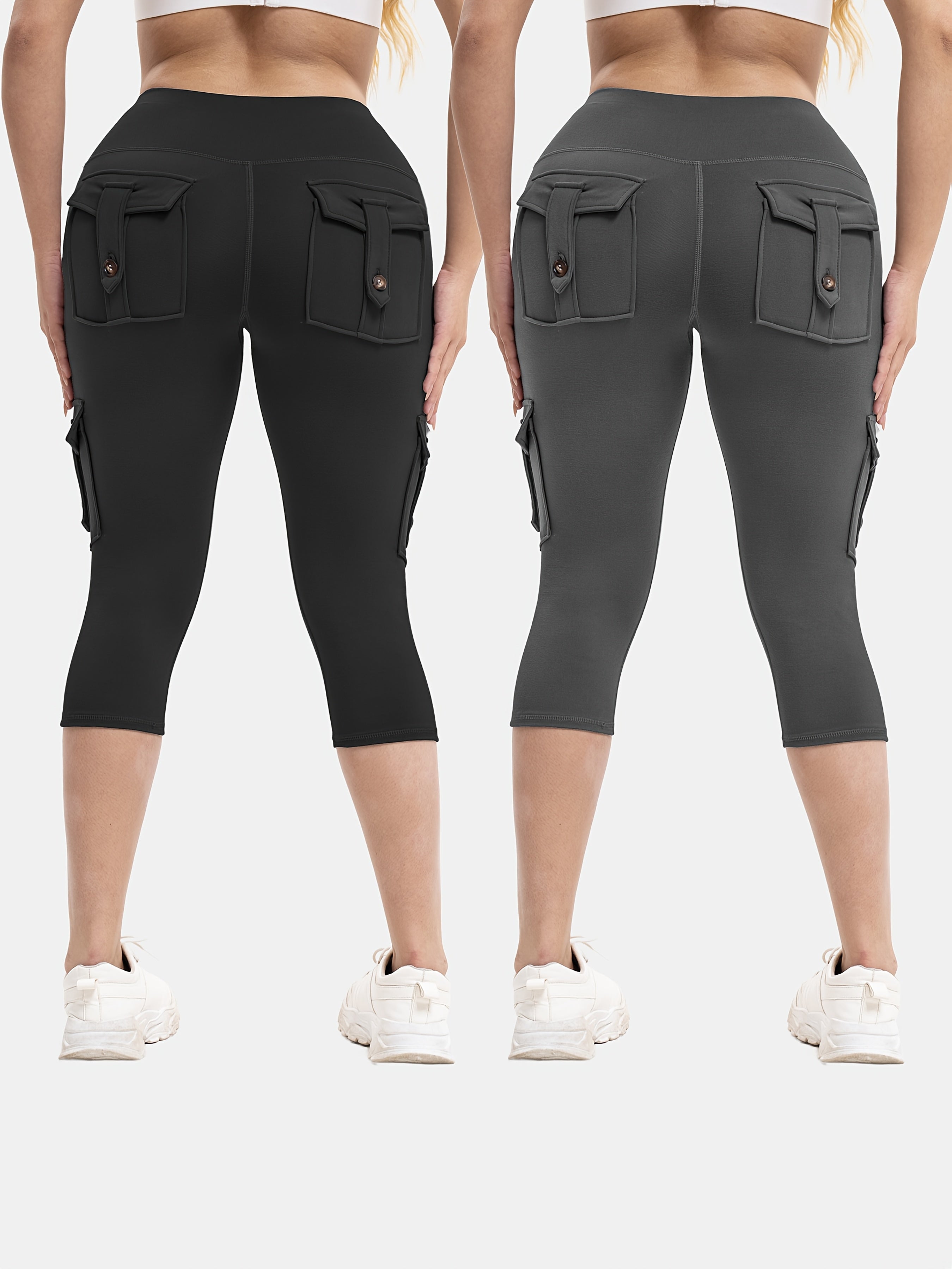 Women's Large Size High Waist Tights with Pockets Moisture-Wicking