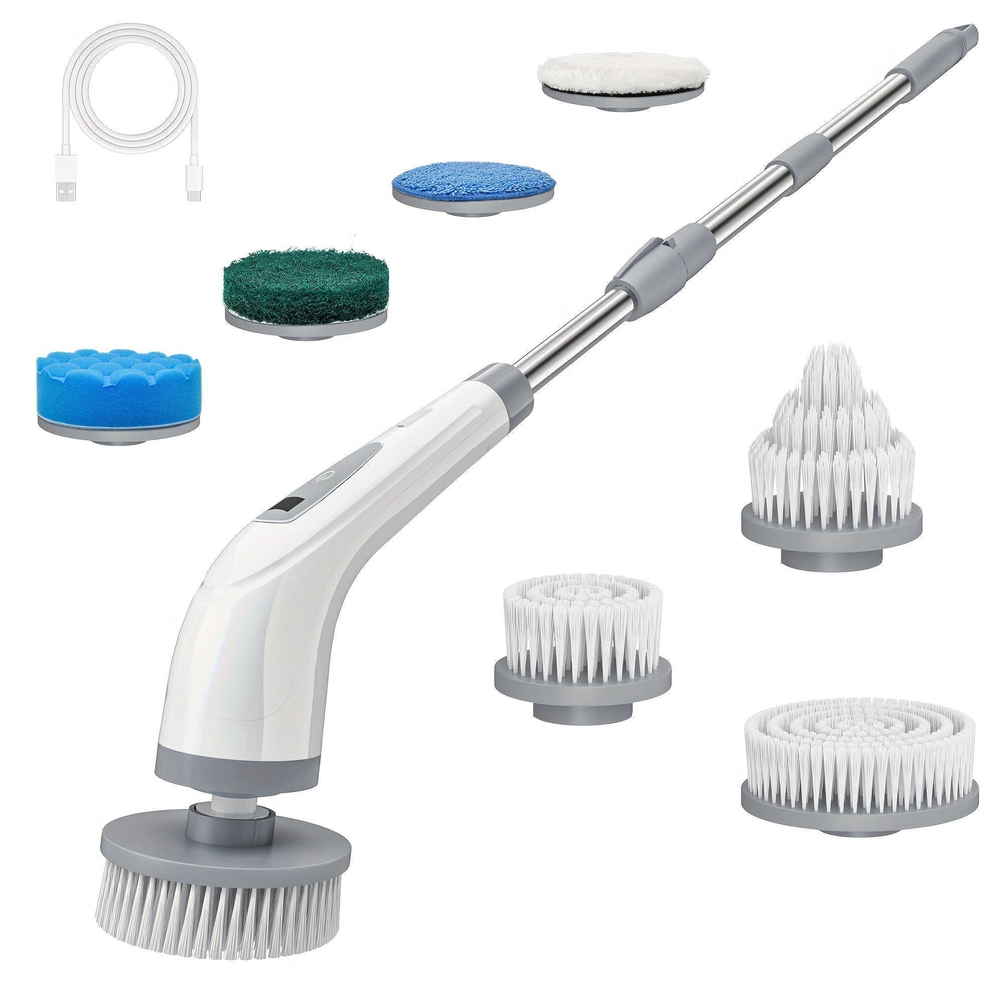 Multi-functional electric spin scrubber with adjustable handle 7 brush heads USB rechargeable
