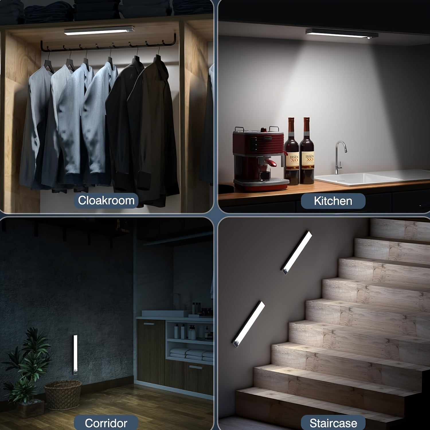 4-Pack Wireless Under Cabinet Lights with Motion Sensor USB Rechargeable LED for Kitchen Bedroom Nursery