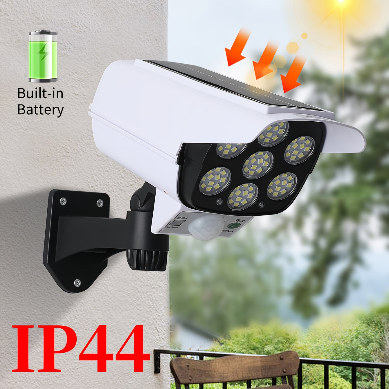 Luz solar de jardín con 77 LEDs, sensor de movimiento, 3 modos, luz de inundación exterior