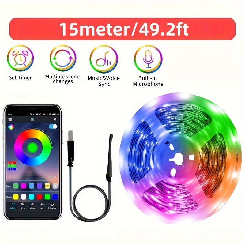 USB Powered RGB LED Strip Lights with Music Sync App Control and Custom Modes