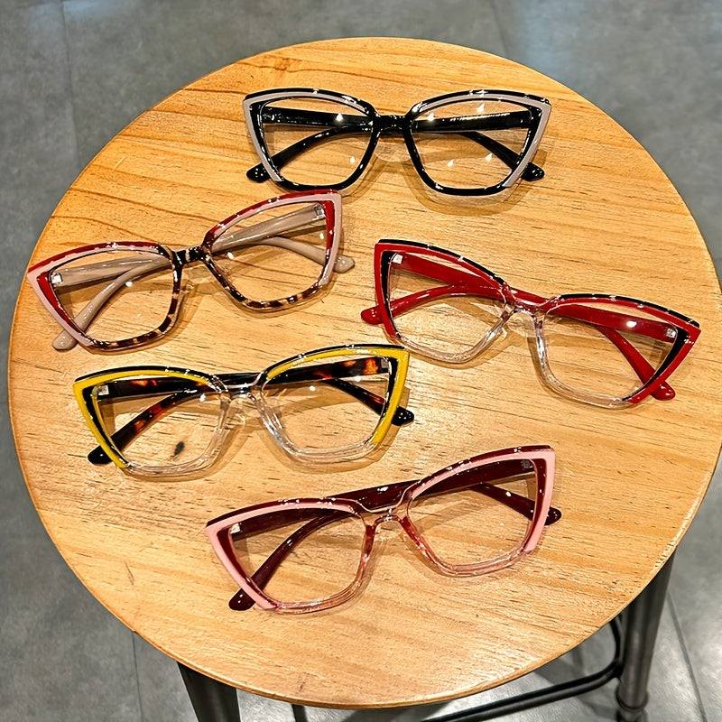 Retro Color Block Cat Eye Glasses for Women with Clear Lenses for Fashion and Computer Use