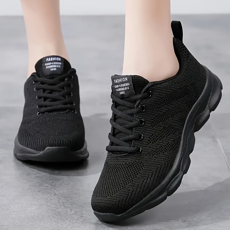 Women’s Breathable Knit Casual Sneakers Lightweight Low-Top Shoes Black