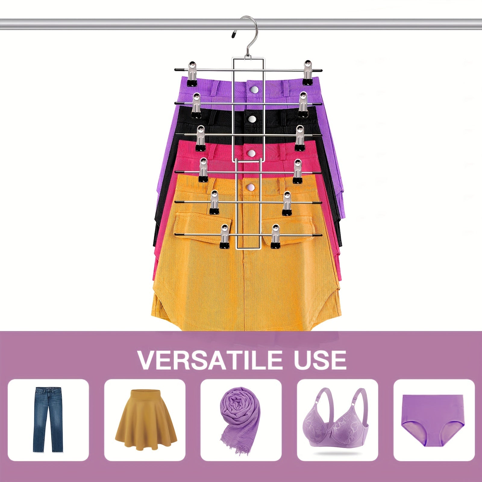 6-Tier Metal Clothes Hangers Set of 2 Non-Slip Durable Closet Organizer for Jeans Ties Scarves